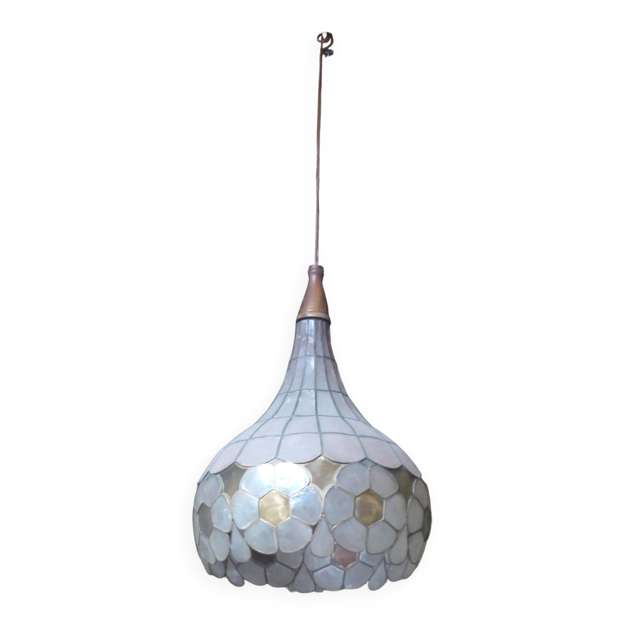 Colorful mother-of-pearl chandelier and brass