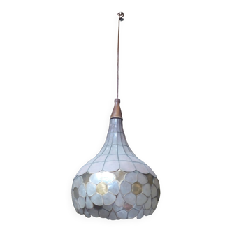 Colorful mother-of-pearl chandelier and brass