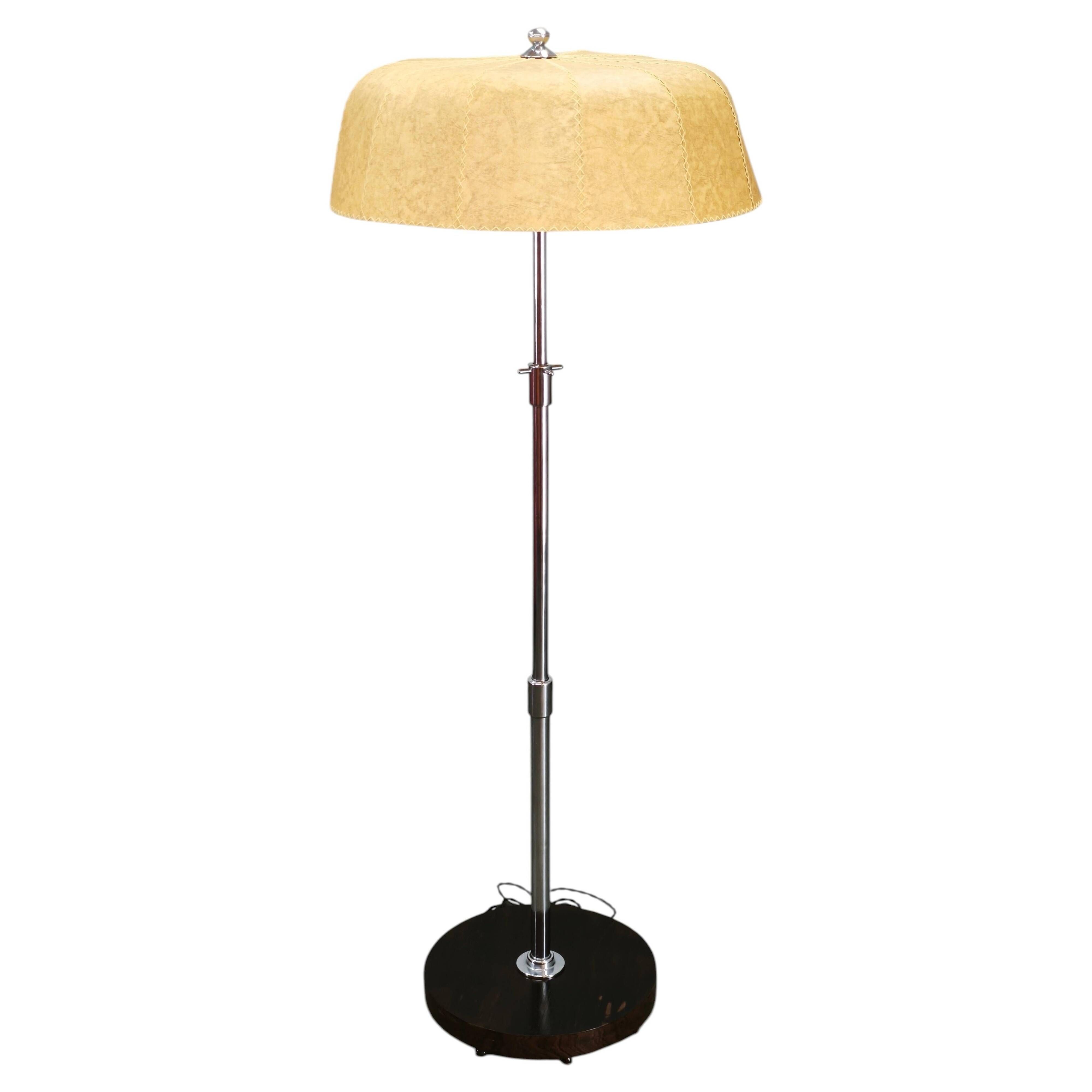 1950s Czechoslovakian Art Deco Chrome Floor Lamp with Handmade Shade