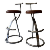 Bar stools in tubular chrome and tan leather, 1970s