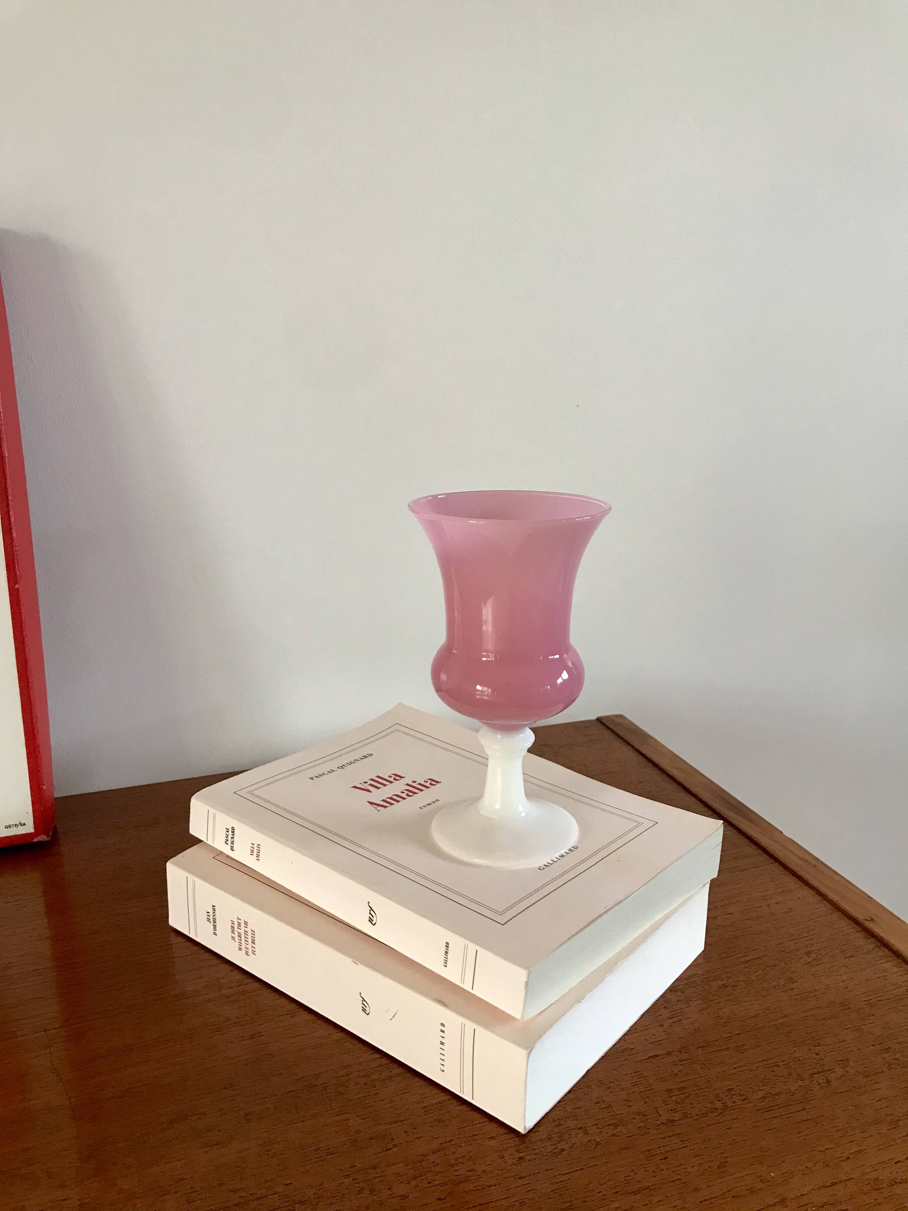 chalice vase in pink opaline 70s
