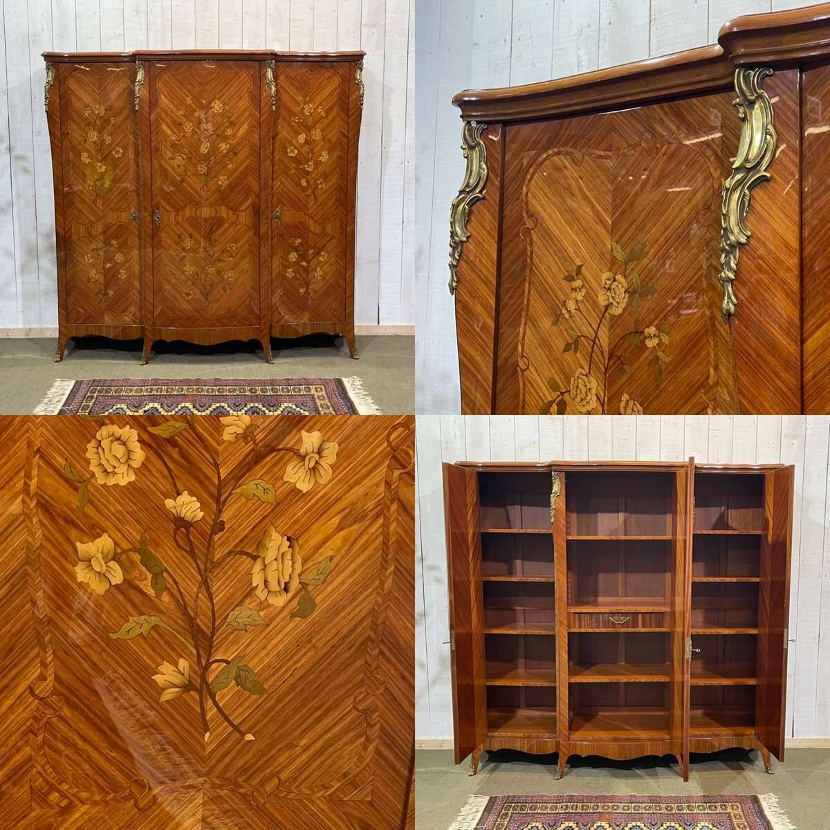 Louis XV style 3-door wardrobe in oak and rosewood - 1970s