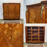 Louis XV style 3-door wardrobe in oak and rosewood - 1970s
