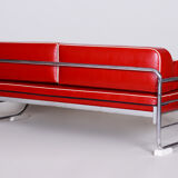 Cherry Red Leather Armchair made in 1930s by Slezak Factories - Restored