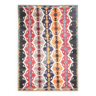 Turkish Colorful Mutlicolor Vintage Kilim Rug, 252x361Cm