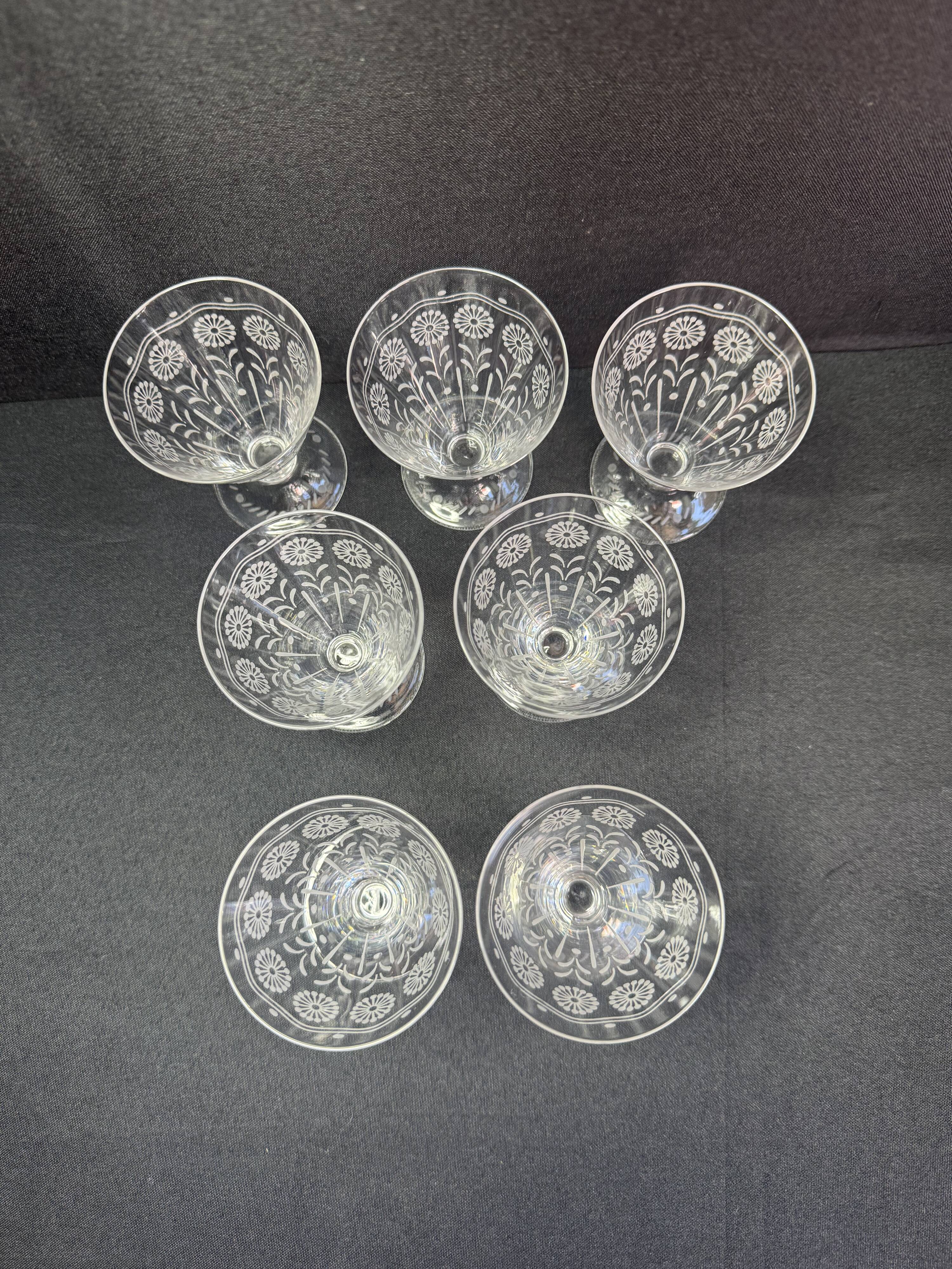 7 Baccarat wine glasses shape 11965 with matte engraving 12117.