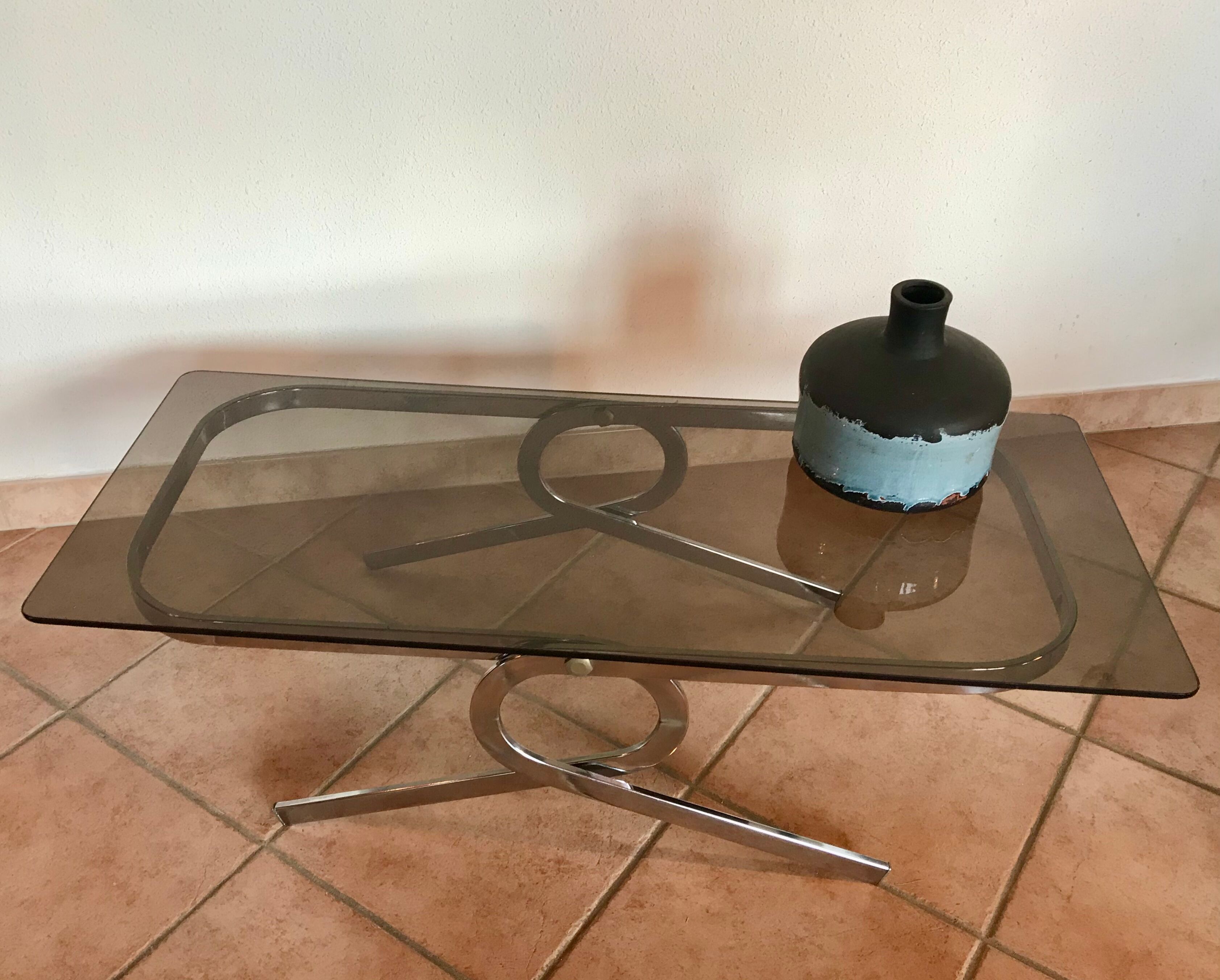 Coffee table 70s glass and chrome
