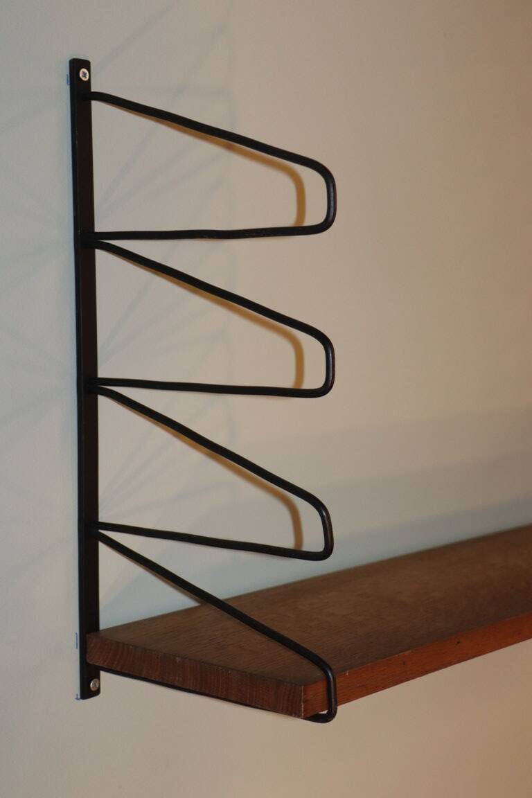 Vintage modular wall shelf in wood and metal, 1950s
