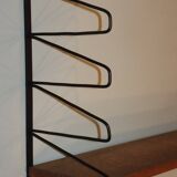 Vintage modular wall shelf in wood and metal, 1950s