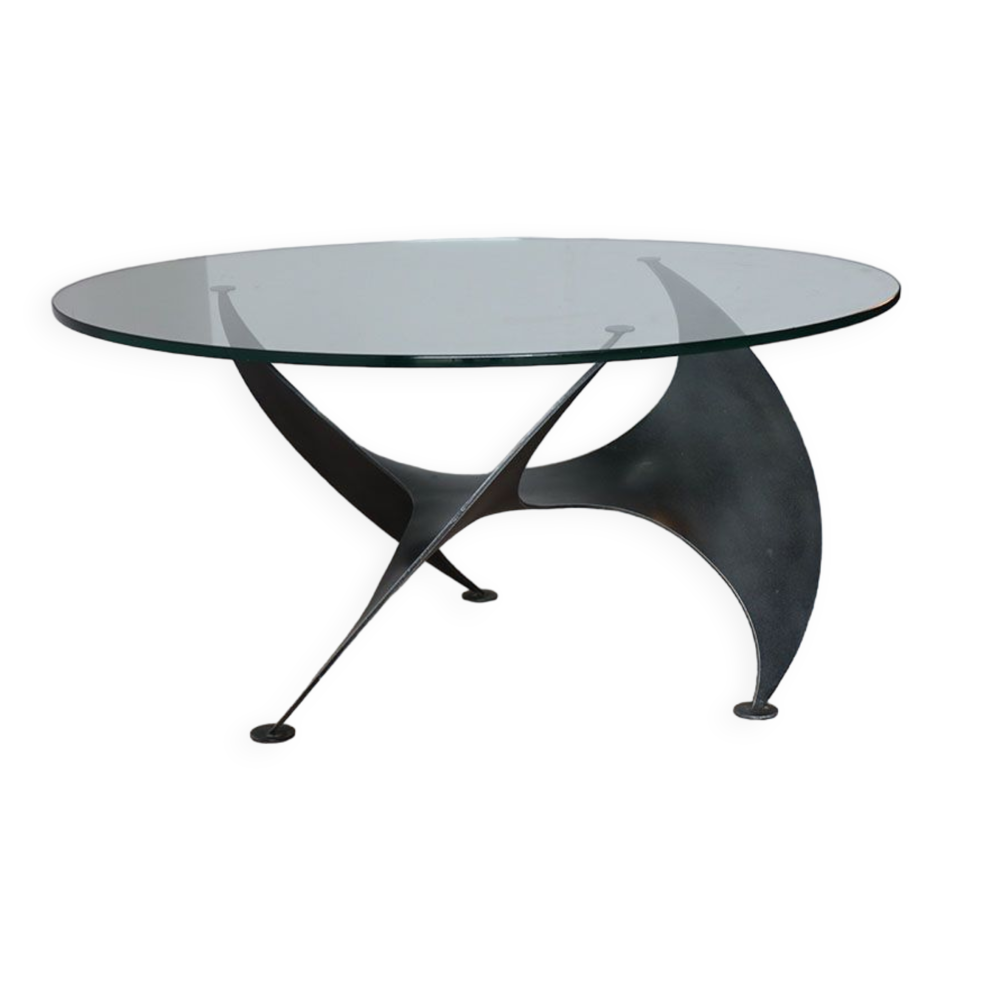 Table basse vintage "Hélice" en acier et verre, 1970