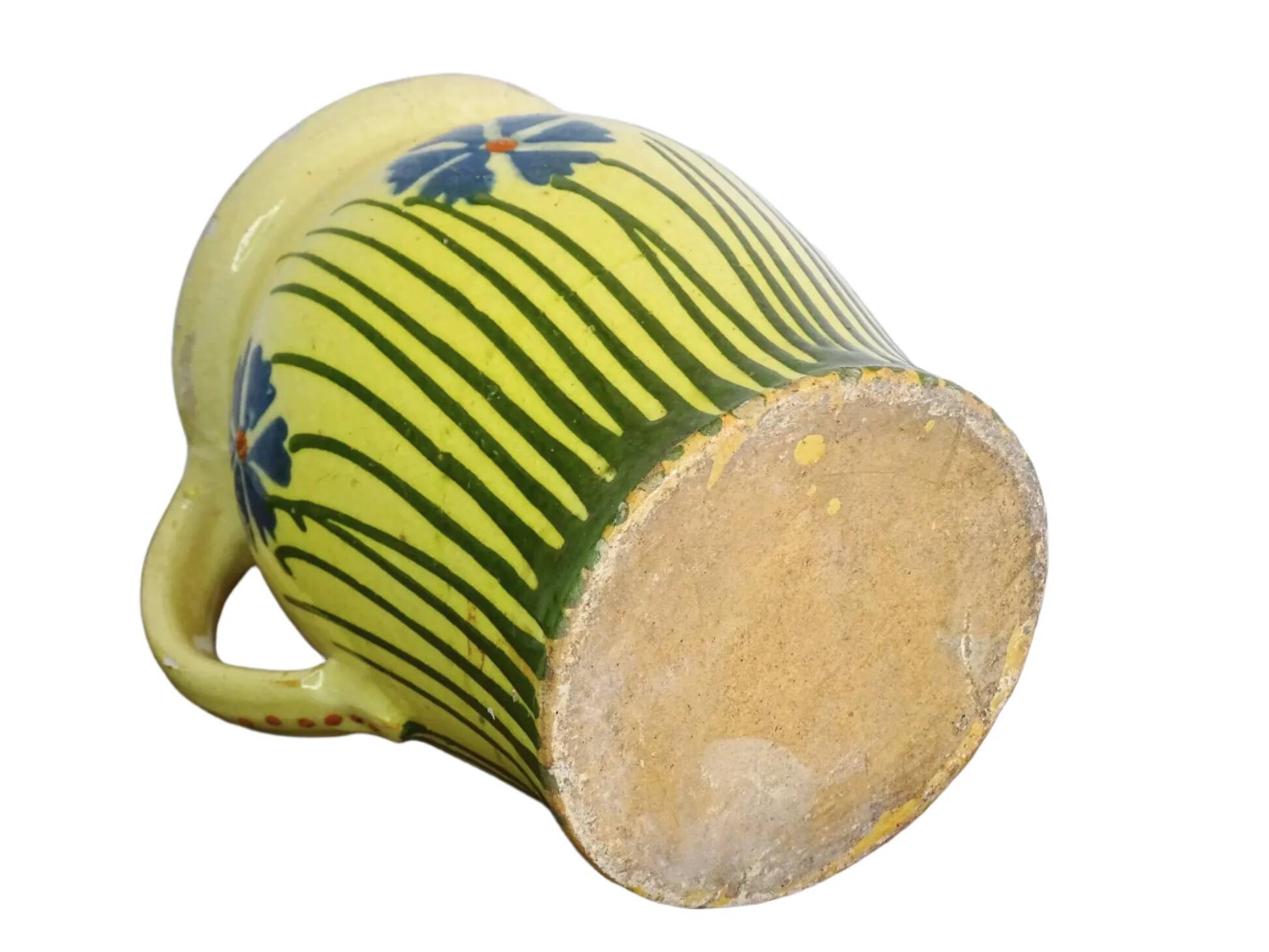 Pichet ancien en faïence française orné de fleurs peintes à la main