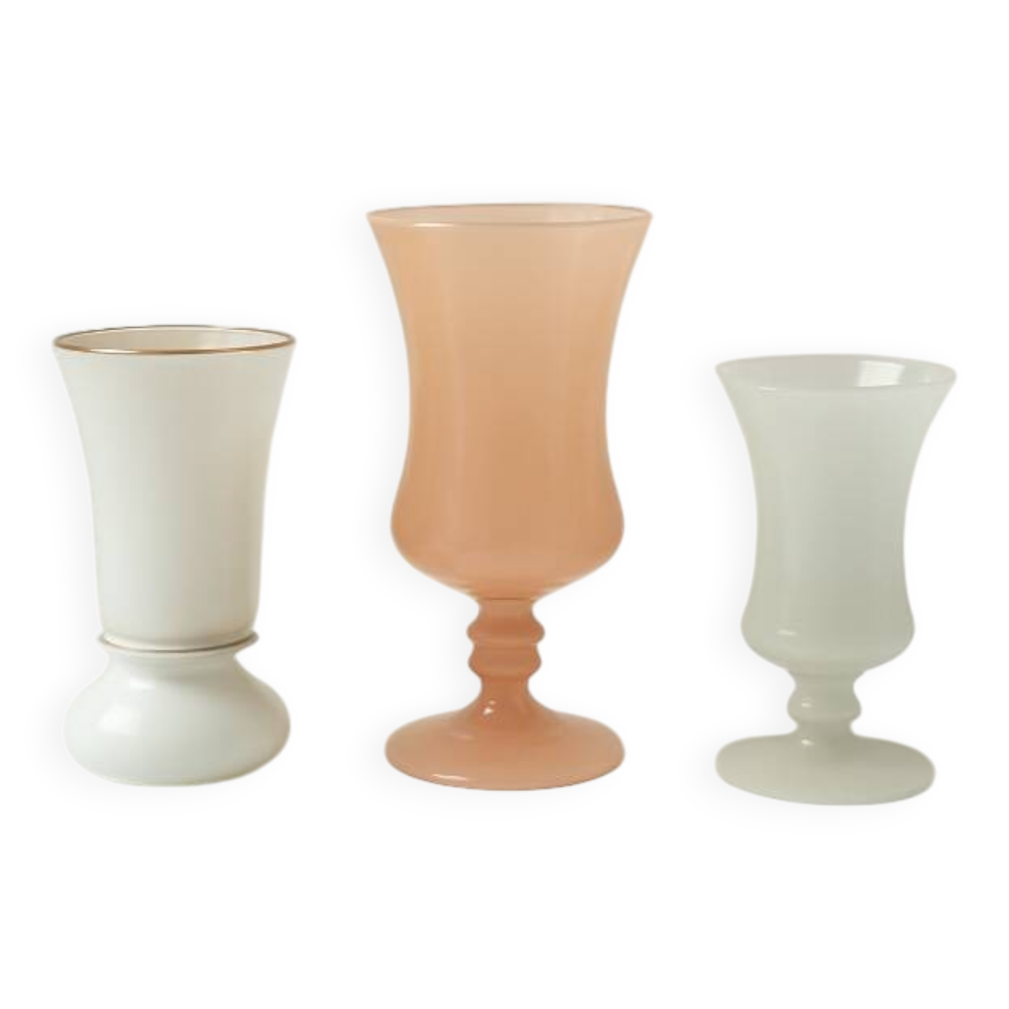 Set of three small antique vases in opaline and porcelain - 1950s