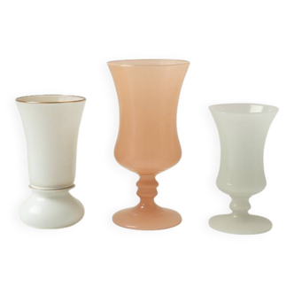 Set of three small antique vases in opaline and porcelain - 1950s