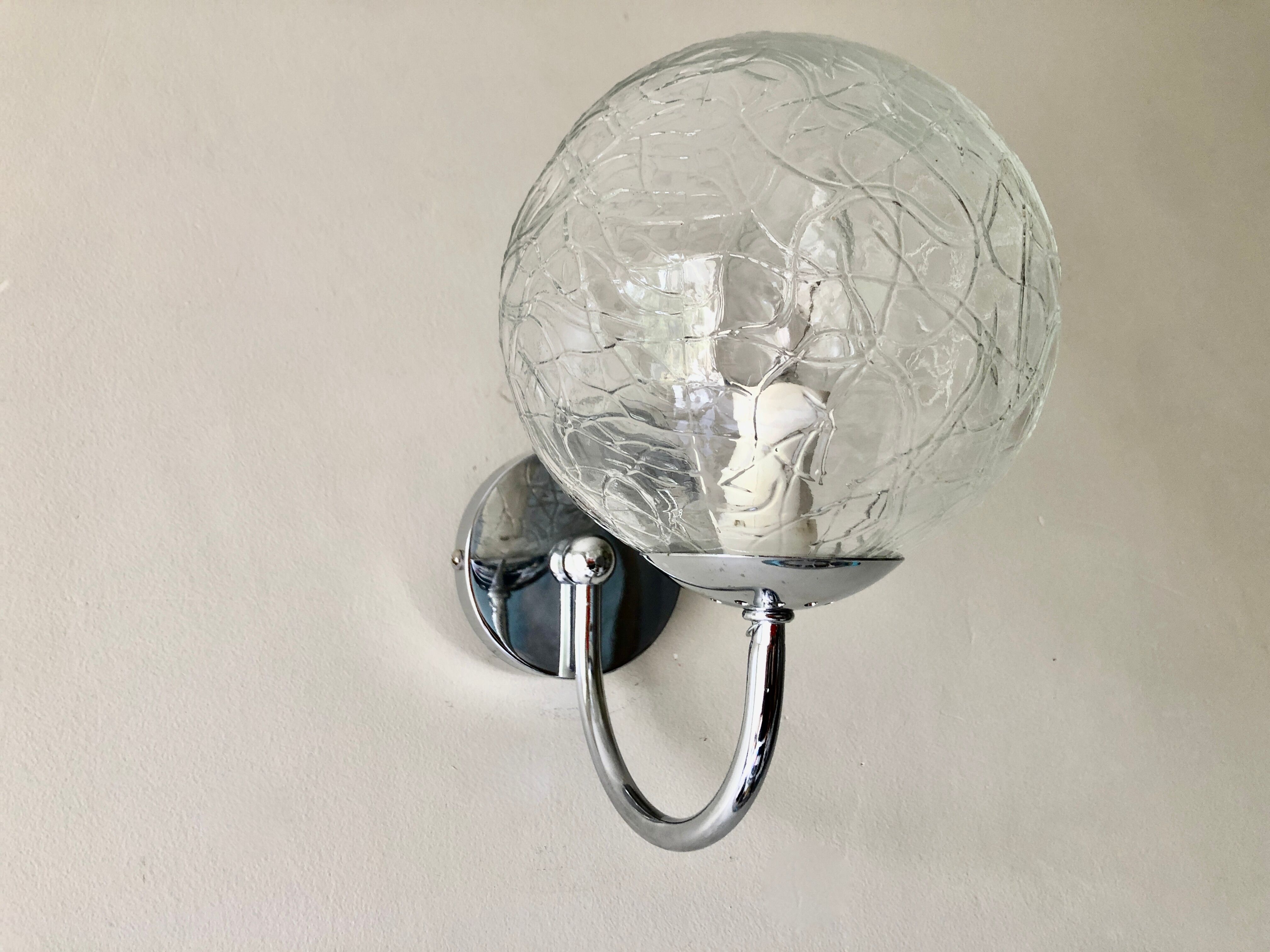 Wall lamp glass globe and chrome 1970