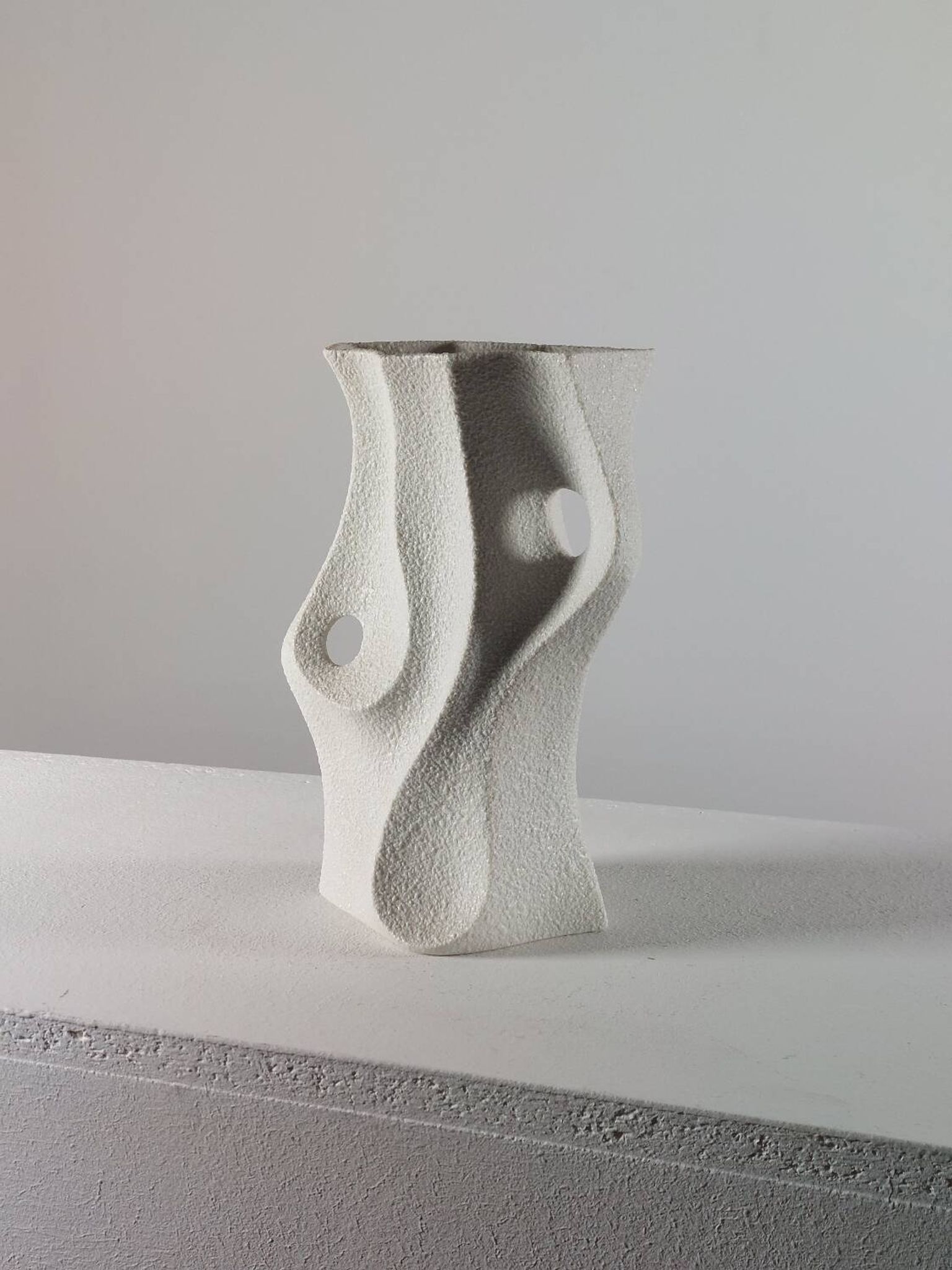 Vintage organic biscuit porcelain vase from the mid-century by Sgrafo Modern.