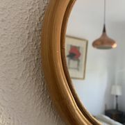 Vintage mirror 1960 apple rattan wicker bamboo - 32 x 35 cm