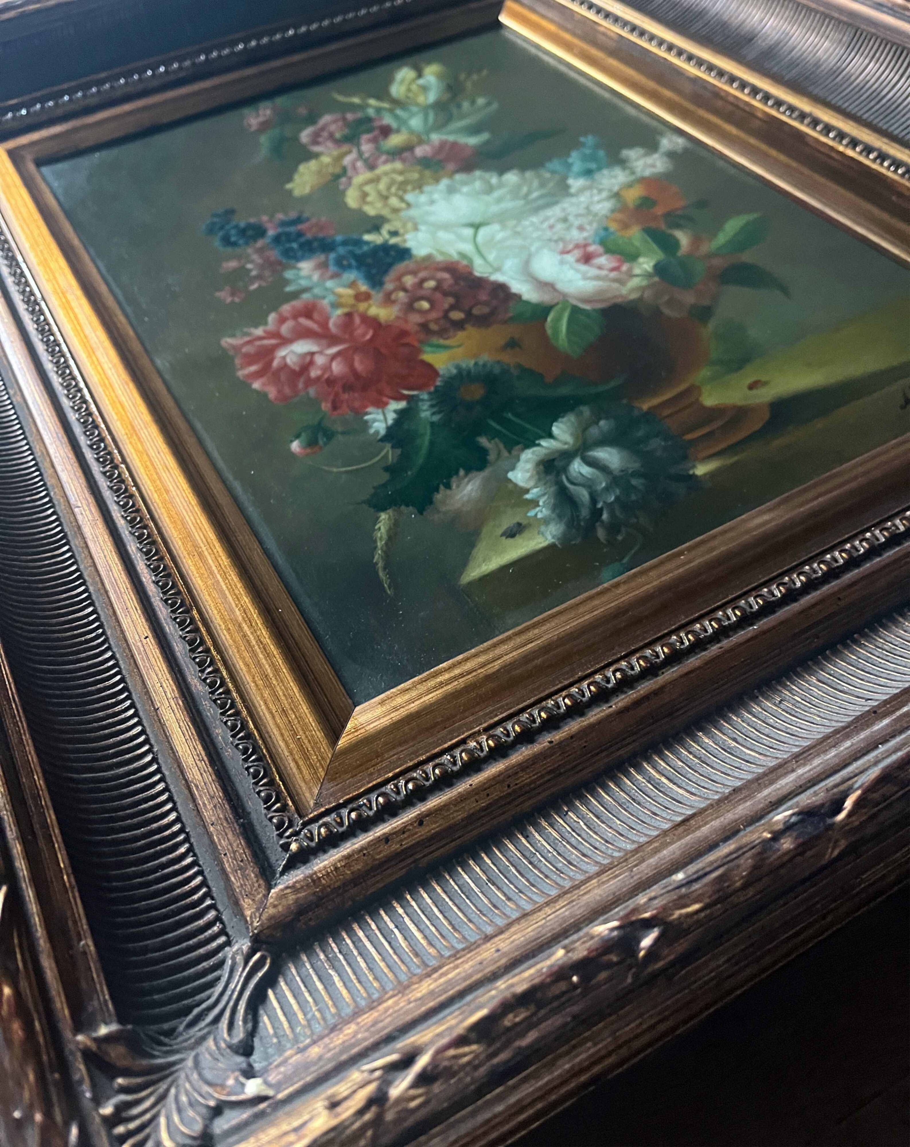 Hst painting "floral composition" ec. xx° flowers signed + frame