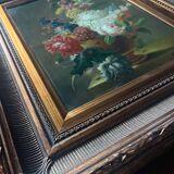 Tableau hst "composition florale" ec. xx° fleurs signée + cadre