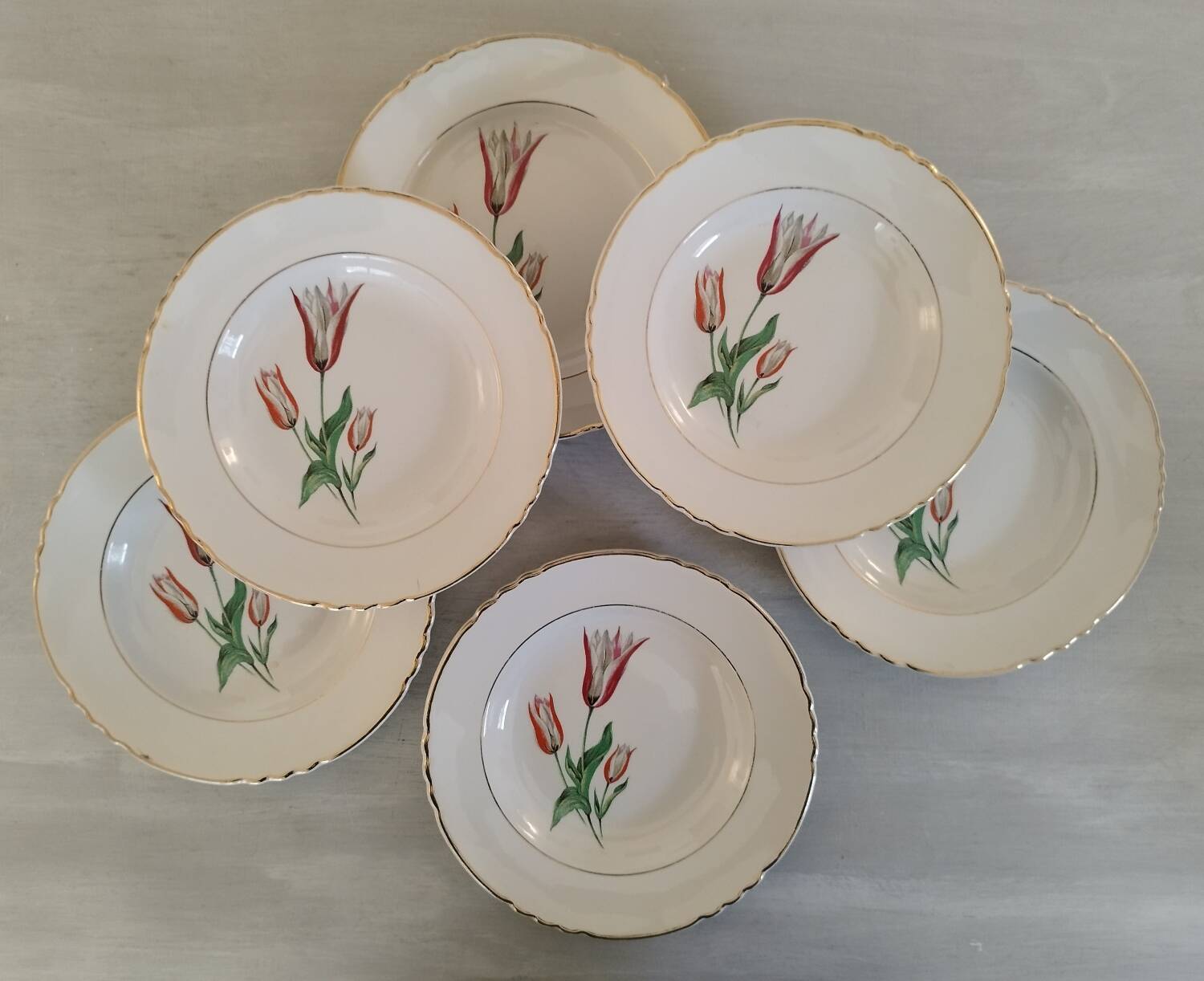 Old earthenware hollow plates Moulin des loups Orchies vintage tulip model