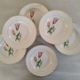 Old earthenware hollow plates Moulin des loups Orchies vintage tulip model