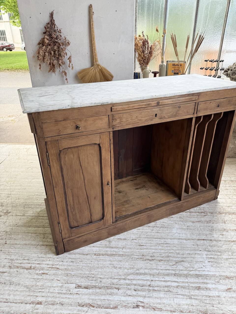 Oak and marble counter 1950