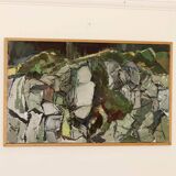 Swedish Oil On Canvas Painting "Composition in Green" - Vintage & Framed