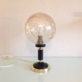 Structured amber glass globe lamp on black and brass base by Solken Leuchten/ 60s-70s