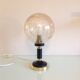 Lampe globe en verre ambré, socle noir et laiton par Solken Leuchten, années 60-70