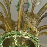 6 arms vintage Venetian chandelier, green Murano glass, 1950s