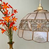 Vintage lampshade suspension in mother-of-pearl and brass