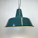 Lampe d'usine industrielle en émail vert, années 1960