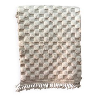 Tapis Beni Ouarain Berbère Chic - 140x100cm - Carreaux Blanc - 100% Laine