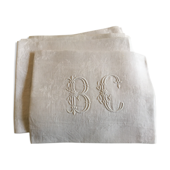 Set of 6 damask linen towels circa 1900 embroidered BC