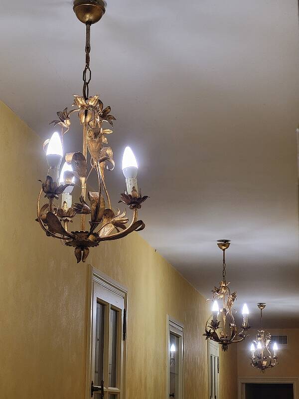 Set of 3 gold painted metal chandeliers