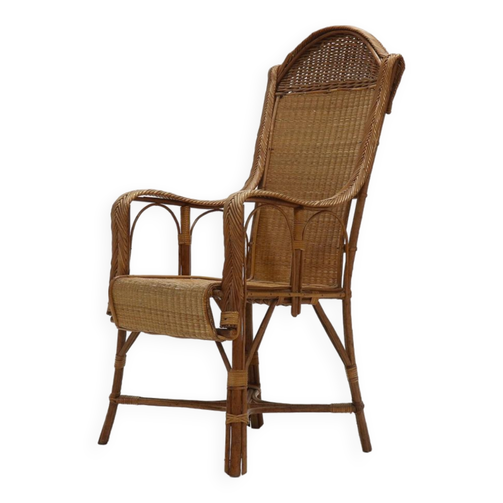 Fauteuil vintage en rotin design néerlandais avec accoudoirs incurvés ...