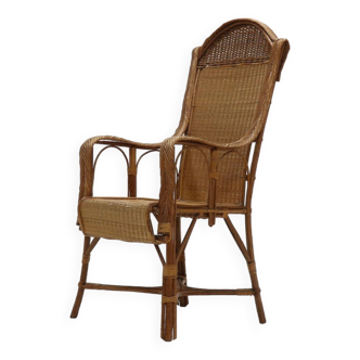 Mid-Century Dutch Design Rattan Armchair with Curved Armrests 1950s