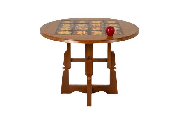 Guillerme and Chambron. Oak and ceramic side table. 1970s-80s.