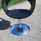 Fauteuil vintage chrome, plastic et cuir noir
