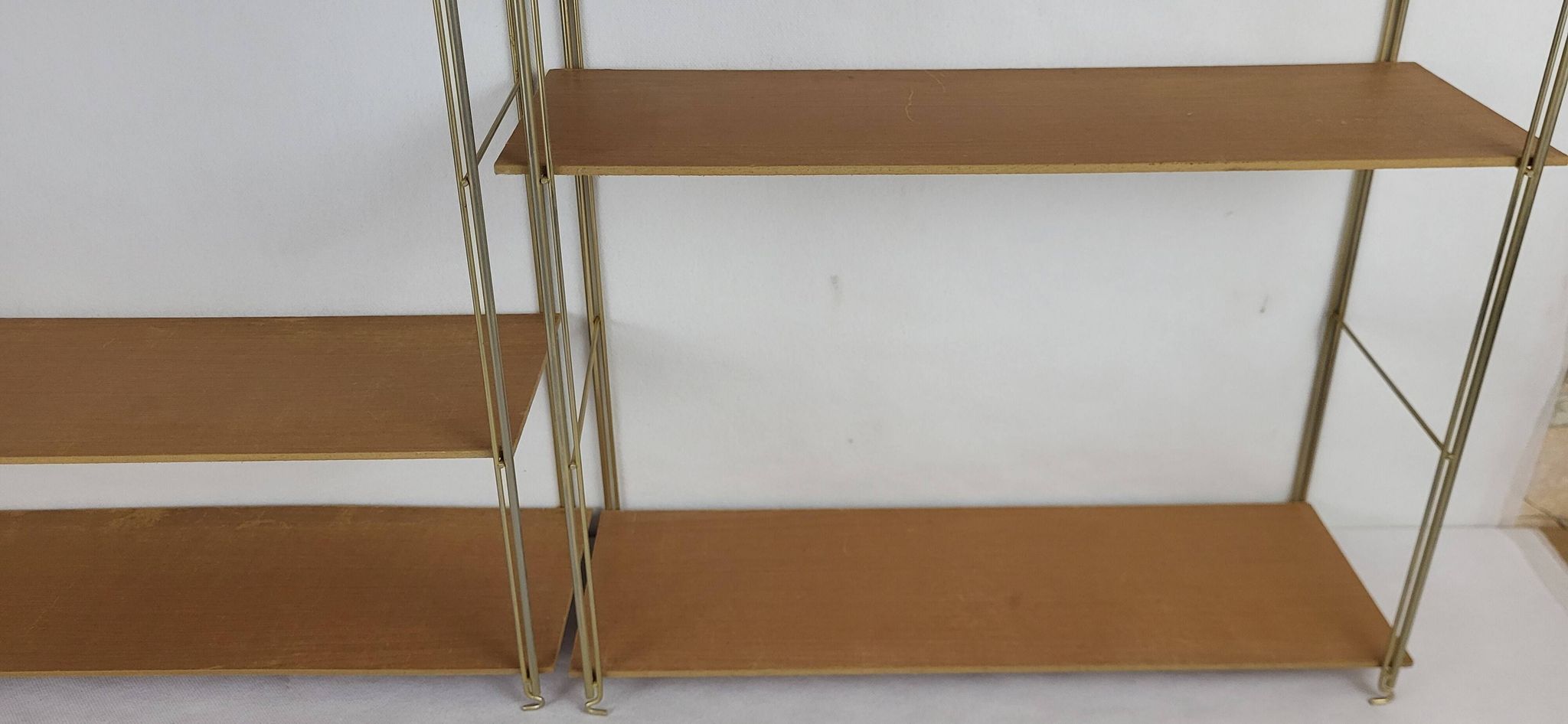 String Shelf Wood and gold metal 1960's