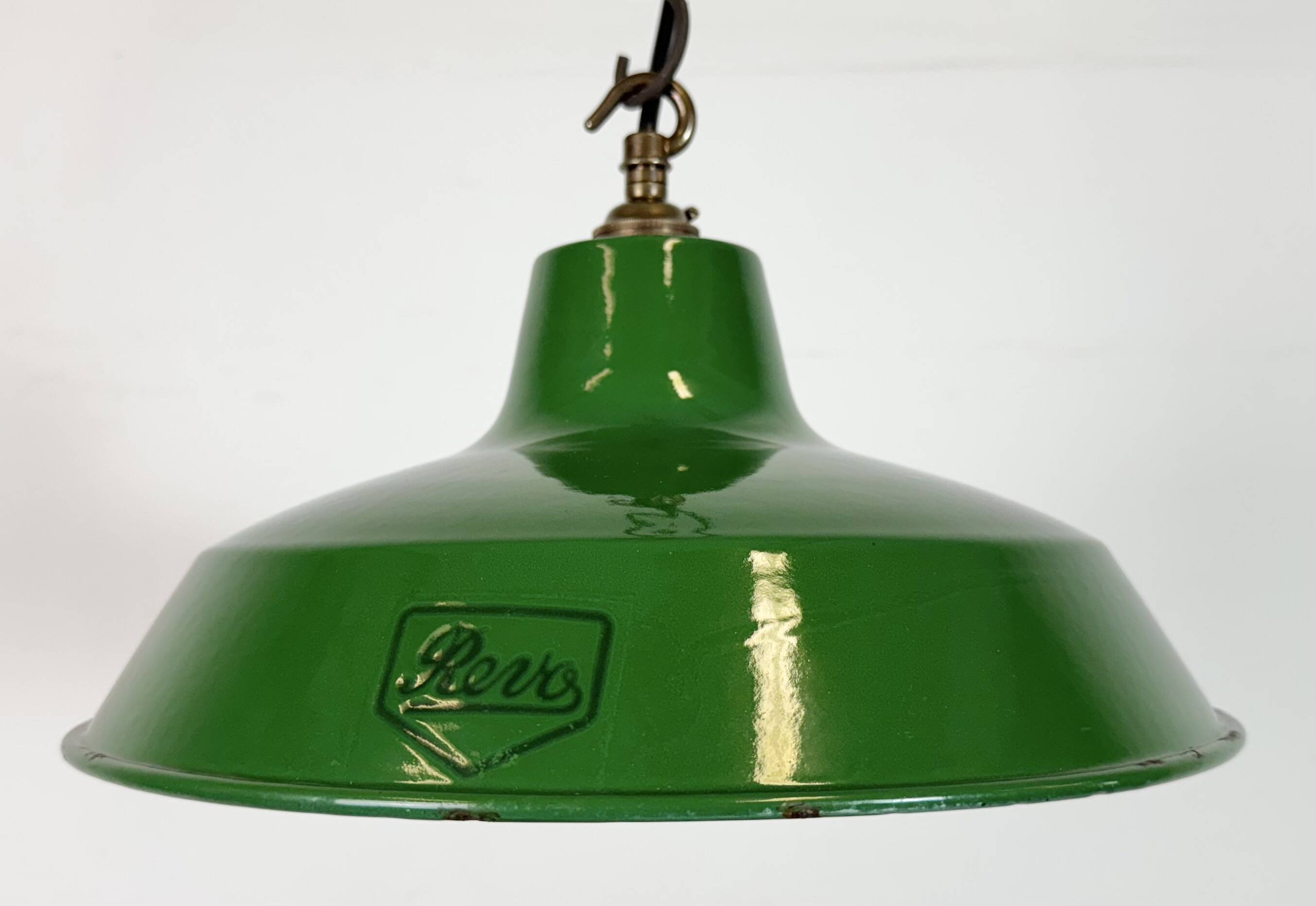 Industrial Green Enamel Factory Pendant Lamp from Revo, 1950s