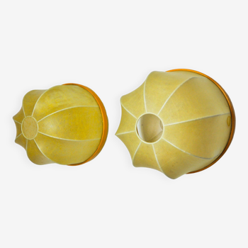 PAIR OF XL "COCOON" WALL LIGHTS, RESIN AND PINE, ITALY, 1970