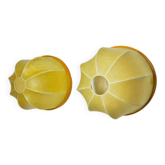 PAIR OF XL "COCOON" WALL LIGHTS, RESIN AND PINE, ITALY, 1970