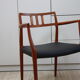 Vintage armchair in teak and black leather - Model 64 - Möller - Denmark '60's