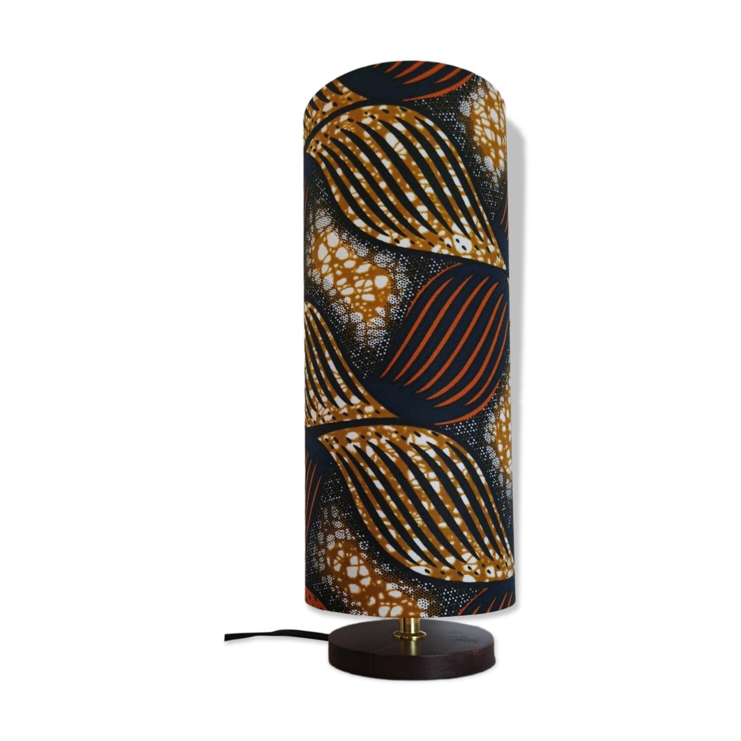 tube lamp wooden base | wax fabric boho-ethnic chic