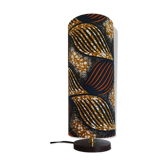 Lampe tube socle bois et tissu wax boho-ethnique
