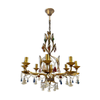 Italian Florentine Gold Gilded Murano Glass Chandelier