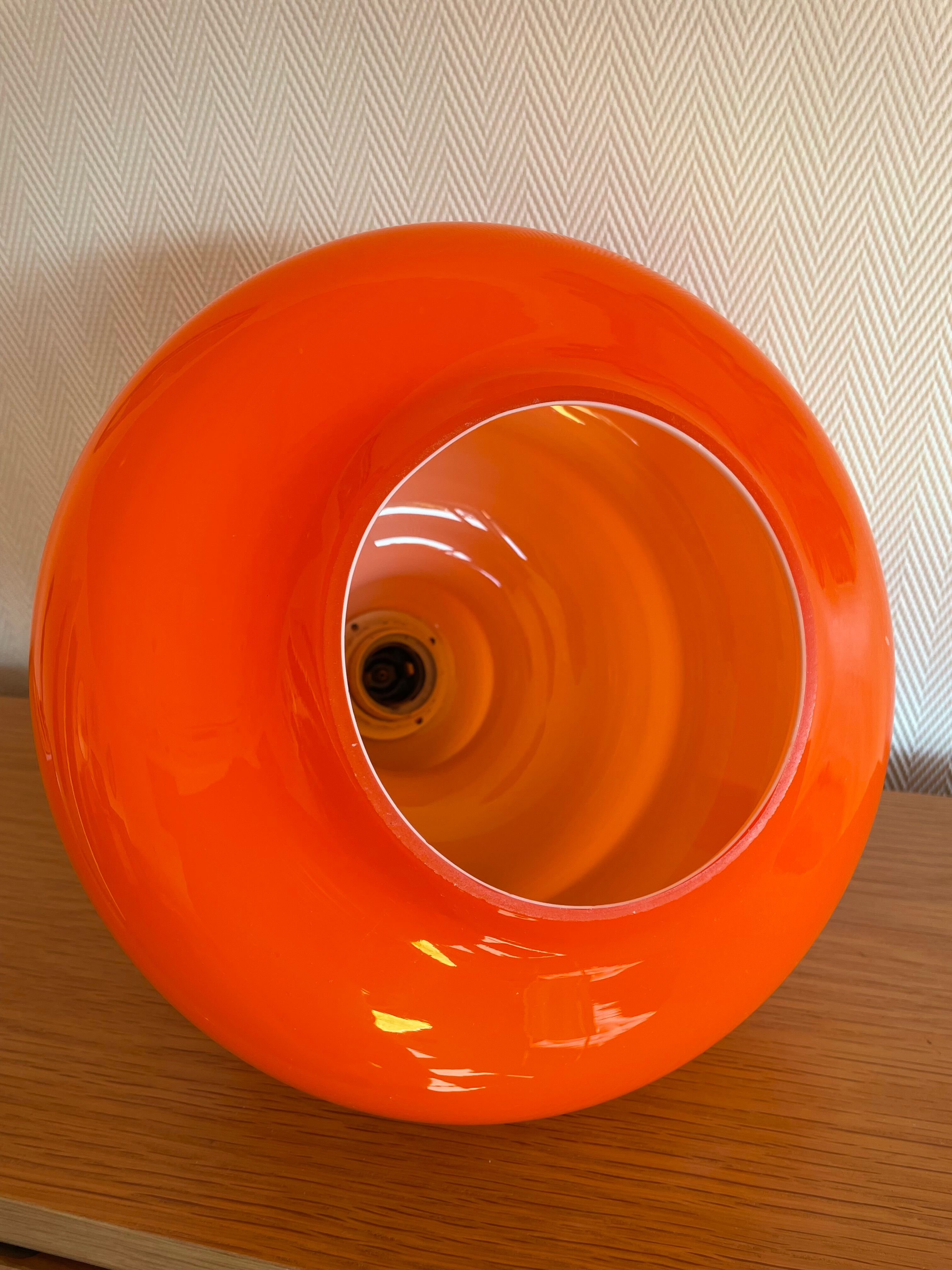 Supertone table lamp - orange opaline and vintage fabric