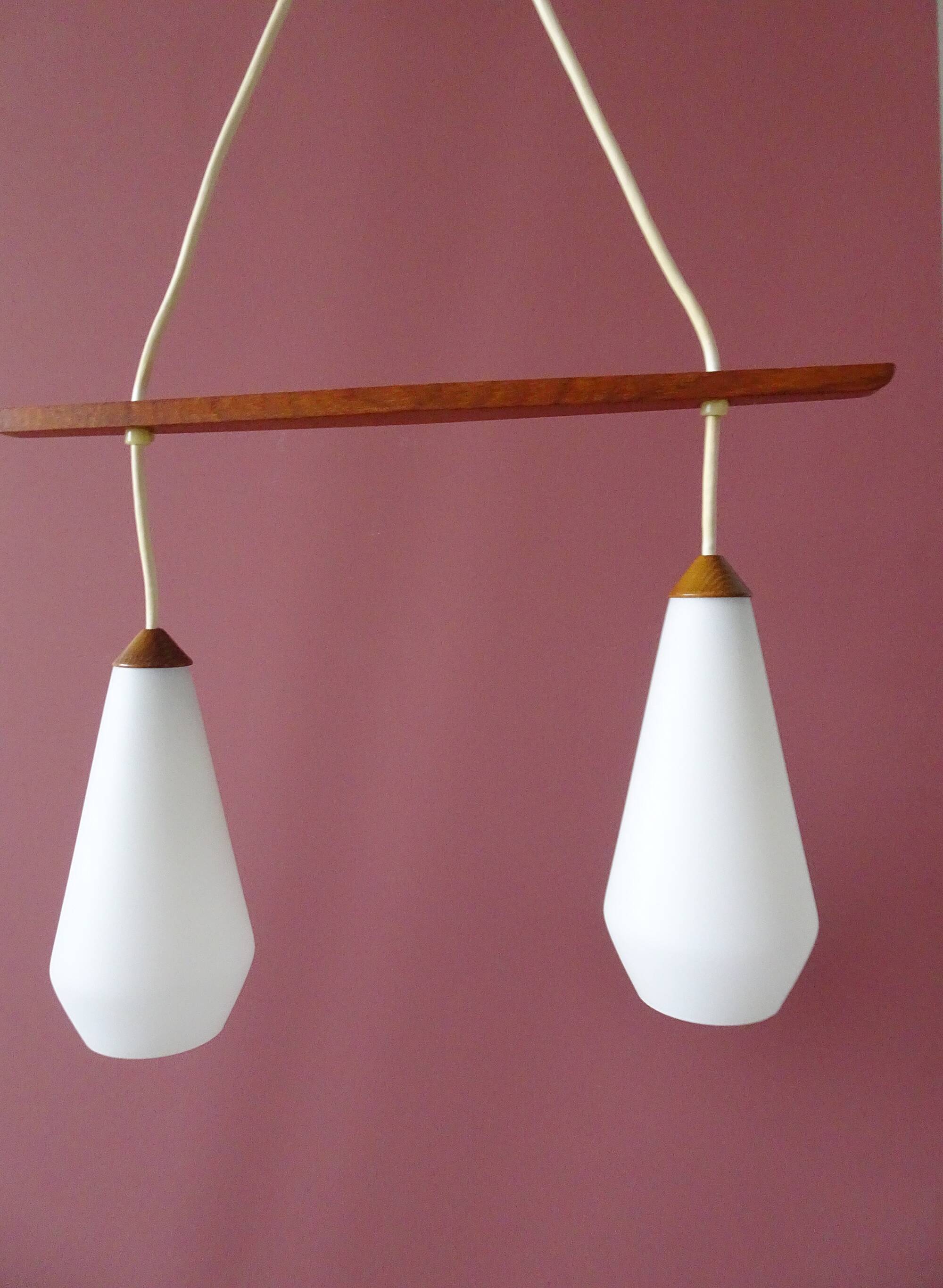 Scandinavian hanging lamp teak opal glass