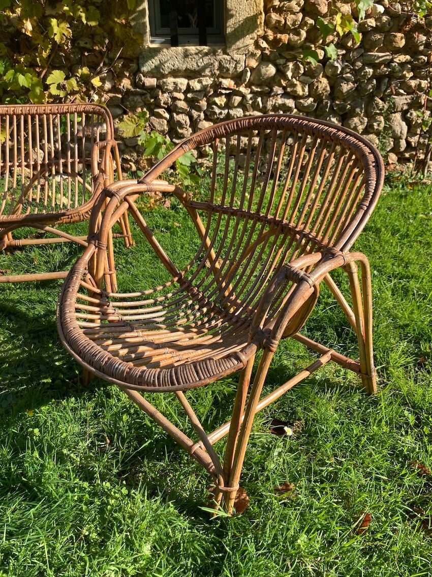 Ball rattan lounge consisting of a sofa and 2 armchairs