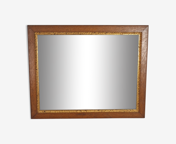 Cadre ancien bois de chêne stuc doré + verre 37,5x30 feuillure 33x25,9 cm sb